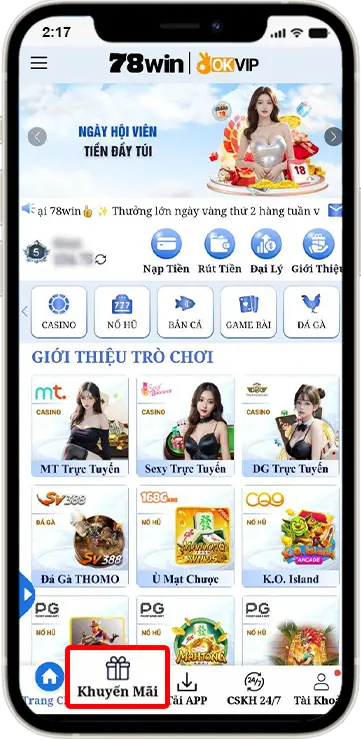 B1 : Tại trang chủ chọn mục " Khuyến mãi "